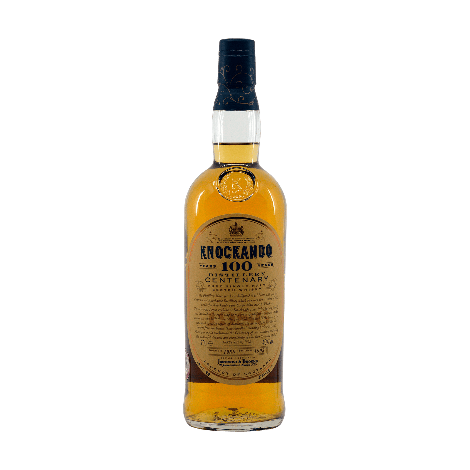Knockando 1986 12 Year Old 'Distillery Centenary' Justerini & Brooks 40.00%
