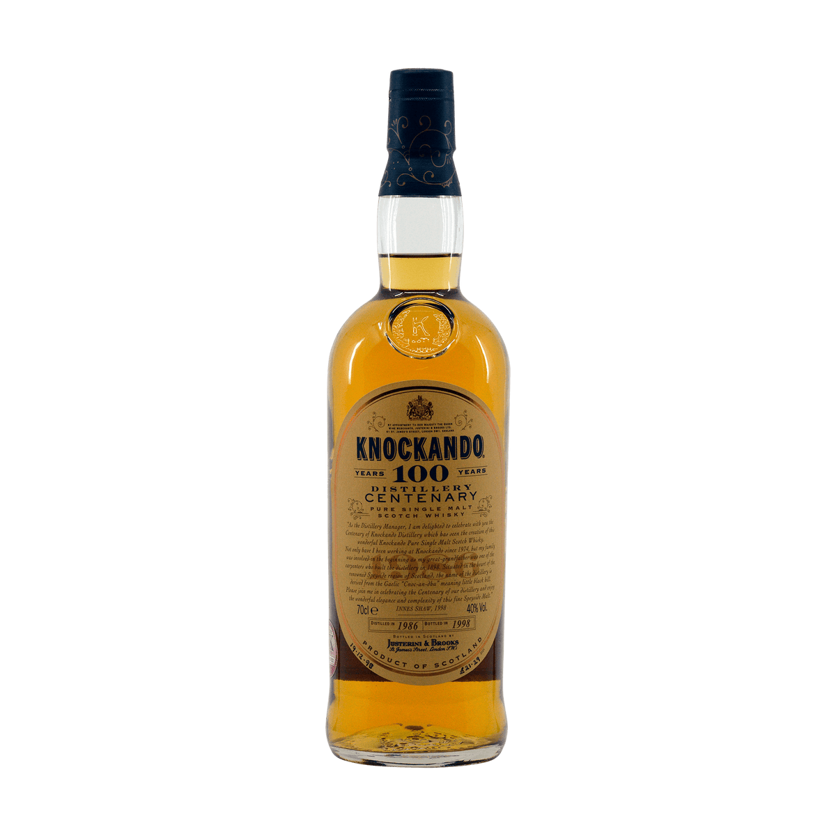 Knockando 1986 12 Year Old &#39;Distillery Centenary&#39; Justerini &amp; Brooks 40.00%